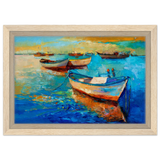 “Harbor Whispers” – Vibrant Boat Reflections on Canvas | Wall art Print - Framed Canvas - 20x30 cm / 8x12″ - Wood frame