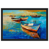 “Harbor Whispers” – Vibrant Boat Reflections on Canvas | Wall art Print - Framed Canvas - 40x60 cm / 16x24″ - Black frame