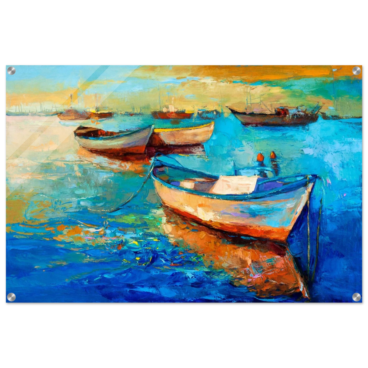 “Harbor Whispers” – Vibrant Boat Reflections on Canvas | Wall art Print - Acrylic Print - 60x90 cm / 24x36″ - 