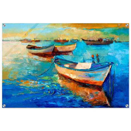 “Harbor Whispers” – Vibrant Boat Reflections on Canvas | Wall art Print - Acrylic Print - 60x90 cm / 24x36″ - 