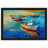 “Harbor Whispers” – Vibrant Boat Reflections on Canvas | Wall art Print - Framed Canvas - 30x45 cm / 12x18″ - Black frame