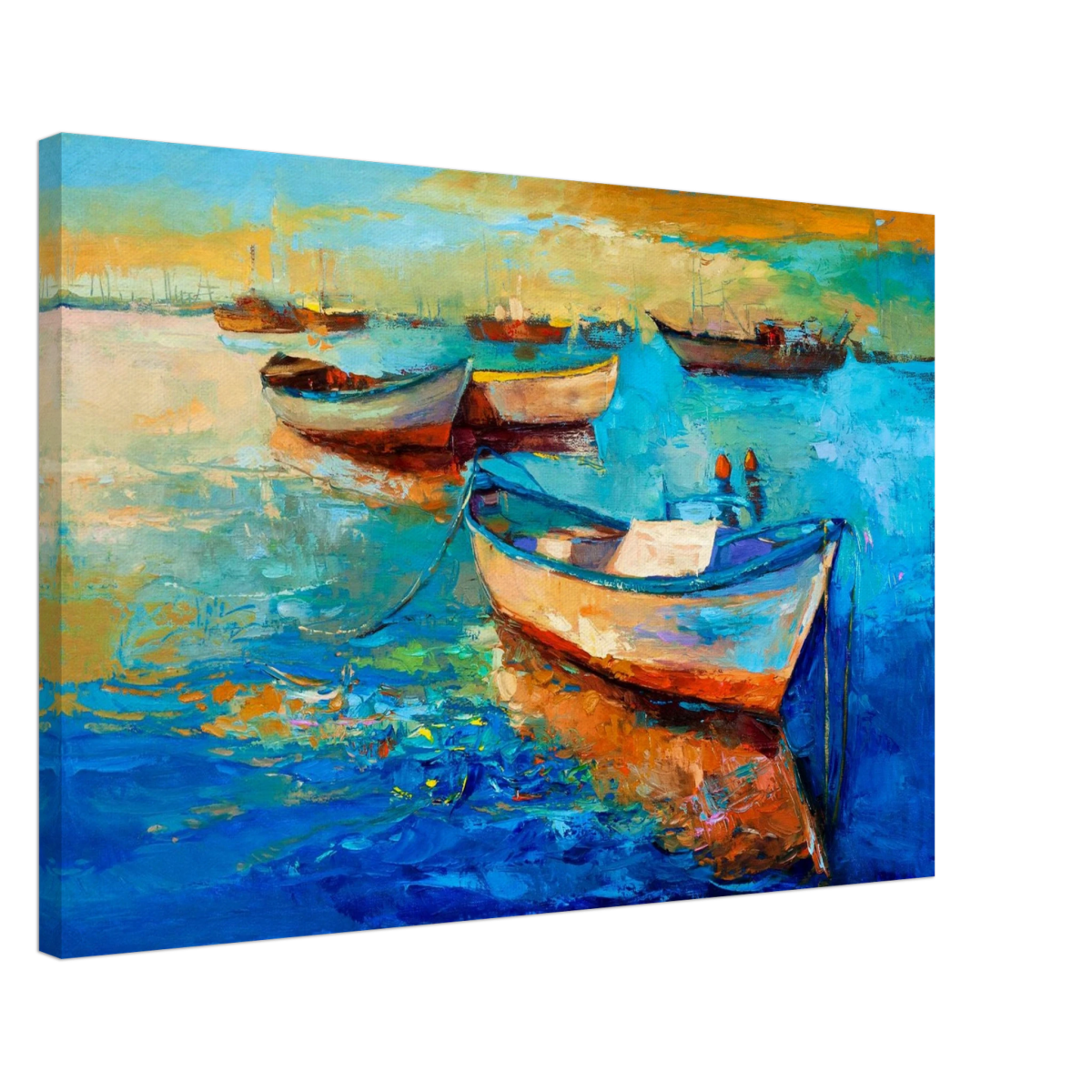 “Harbor Whispers” – Vibrant Boat Reflections on Canvas | Wall art Print - Canvas - 50x75 cm / 20x30″ - 