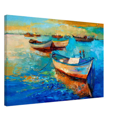 “Harbor Whispers” – Vibrant Boat Reflections on Canvas | Wall art Print - Canvas - 50x75 cm / 20x30″ - 