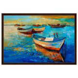 “Harbor Whispers” – Vibrant Boat Reflections on Canvas | Wall art Print - Framed Canvas - 60x90 cm / 24x36″ - Dark wood frame