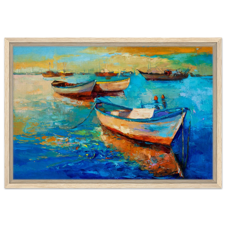 “Harbor Whispers” – Vibrant Boat Reflections on Canvas | Wall art Print - Framed Canvas - 40x60 cm / 16x24″ - Wood frame