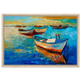 “Harbor Whispers” – Vibrant Boat Reflections on Canvas | Wall art Print - Framed Canvas - 50x75 cm / 20x30″ - Wood frame