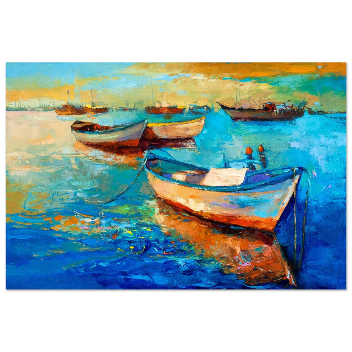“Harbor Whispers” – Vibrant Boat Reflections on Canvas | Wall art Print - Fine Art Poster - 30x45 cm / 12x18″ - 
