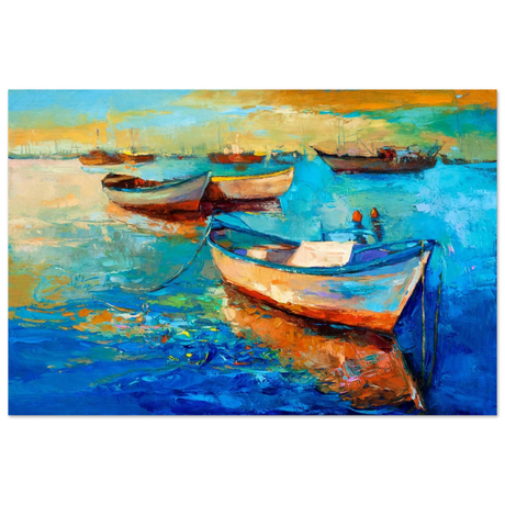 “Harbor Whispers” – Vibrant Boat Reflections on Canvas | Wall art Print - Fine Art Poster - 30x45 cm / 12x18″ - 