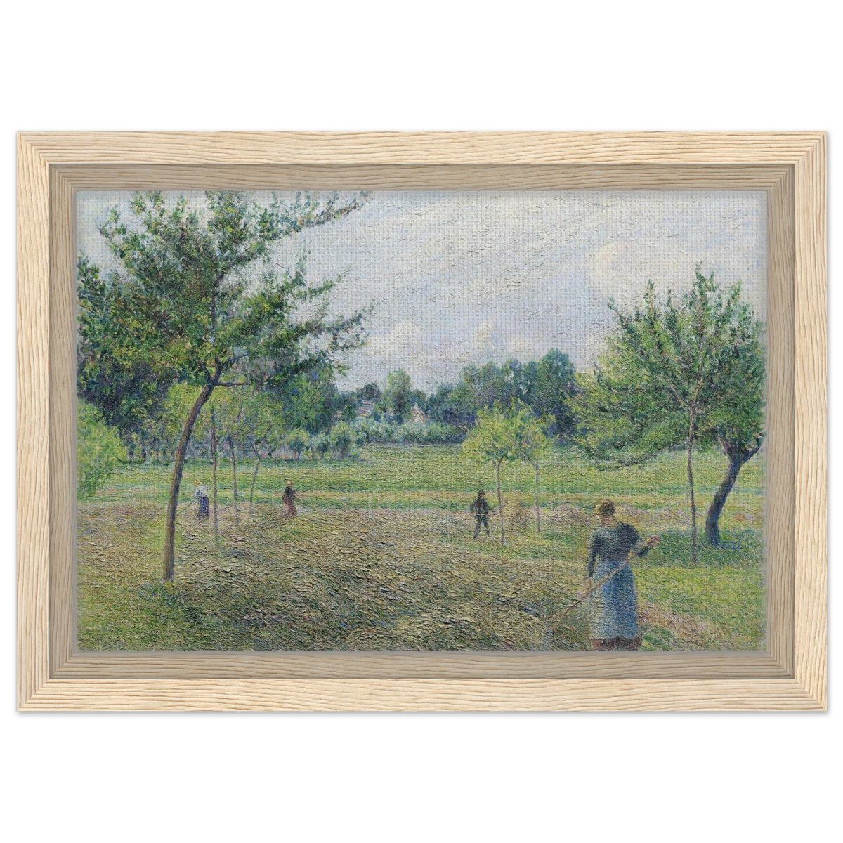 "Haymaking at Éragny" by Camille Pissarro – French Impressionist Rural Landscape Art Print - Framed Canvas - 20x30 cm / 8x12″ - Wood frame