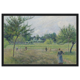 "Haymaking at Éragny" by Camille Pissarro – French Impressionist Rural Landscape Art Print - Framed Canvas - 60x90 cm / 24x36″ - Black frame