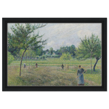 "Haymaking at Éragny" by Camille Pissarro – French Impressionist Rural Landscape Art Print - Framed Canvas - 30x45 cm / 12x18″ - Black frame