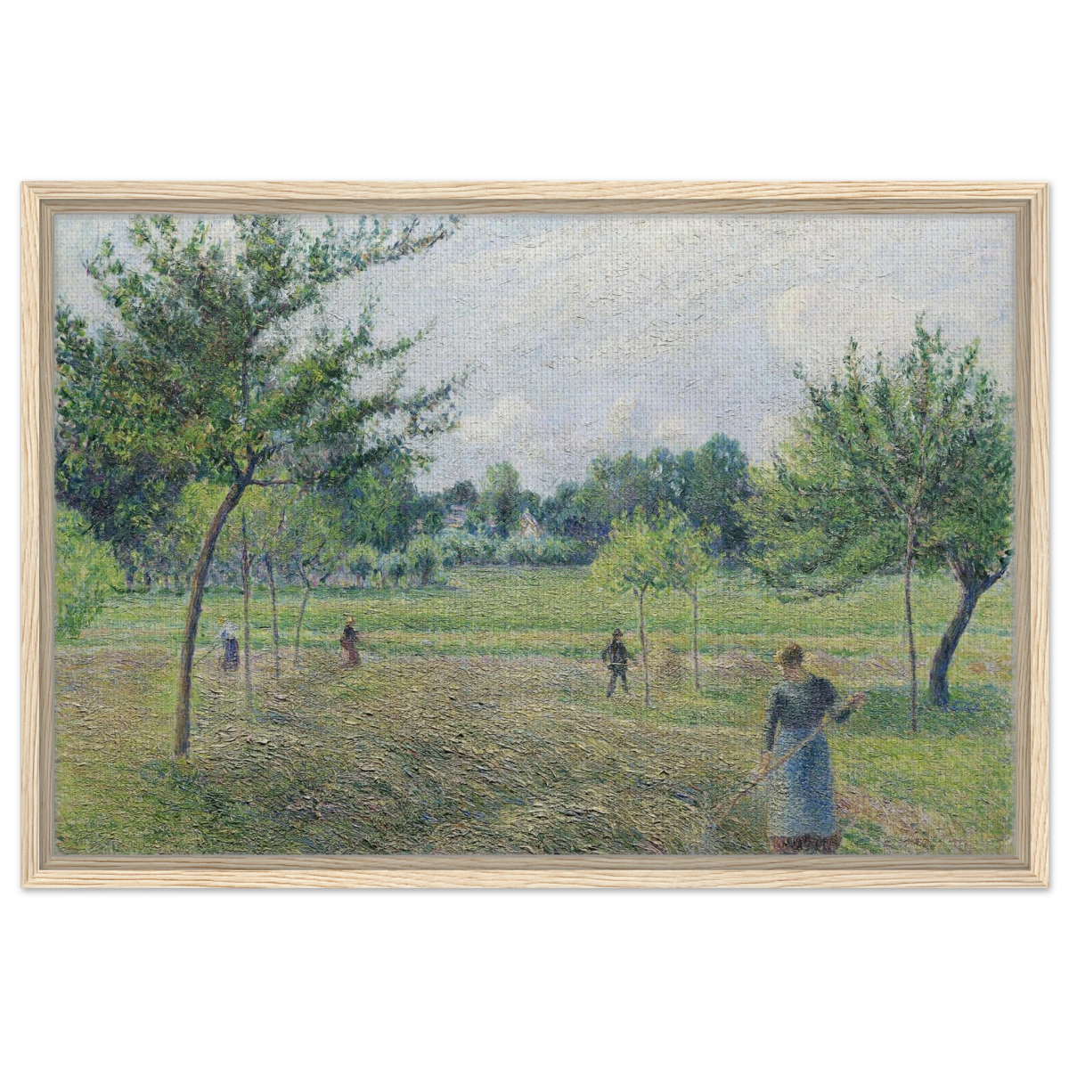 "Haymaking at Éragny" by Camille Pissarro – French Impressionist Rural Landscape Art Print - Framed Canvas - 50x75 cm / 20x30″ - Wood frame