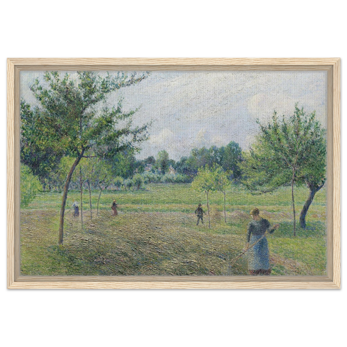 "Haymaking at Éragny" by Camille Pissarro – French Impressionist Rural Landscape Art Print - Framed Canvas - 40x60 cm / 16x24″ - Wood frame