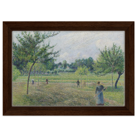 "Haymaking at Éragny" by Camille Pissarro – French Impressionist Rural Landscape Art Print - Framed Canvas - 20x30 cm / 8x12″ - Dark wood frame