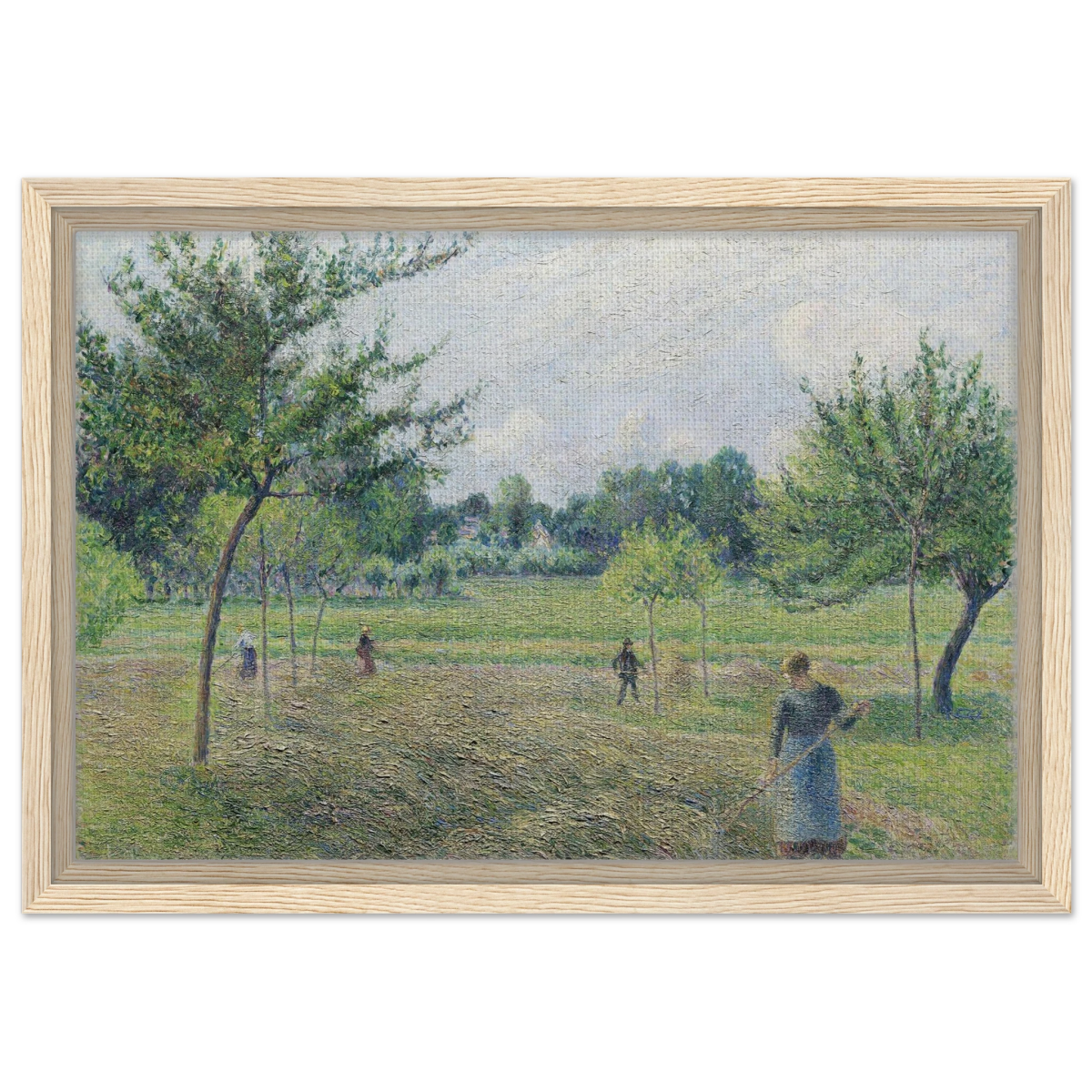 "Haymaking at Éragny" by Camille Pissarro – French Impressionist Rural Landscape Art Print - Framed Canvas - 30x45 cm / 12x18″ - Wood frame
