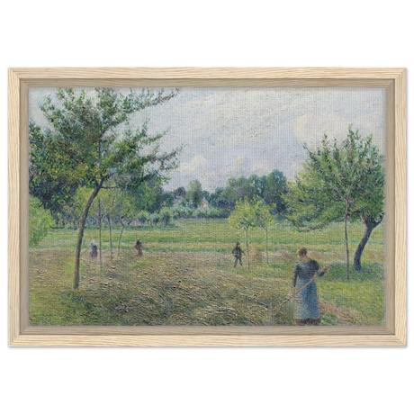 "Haymaking at Éragny" by Camille Pissarro – French Impressionist Rural Landscape Art Print - Framed Canvas - 30x45 cm / 12x18″ - Wood frame
