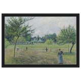 "Haymaking at Éragny" by Camille Pissarro – French Impressionist Rural Landscape Art Print - Framed Canvas - 40x60 cm / 16x24″ - Black frame