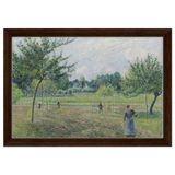 "Haymaking at Éragny" by Camille Pissarro – French Impressionist Rural Landscape Art Print - Framed Canvas - 30x45 cm / 12x18″ - Dark wood frame