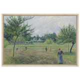 "Haymaking at Éragny" by Camille Pissarro – French Impressionist Rural Landscape Art Print - Framed Canvas - 60x90 cm / 24x36″ - Wood frame