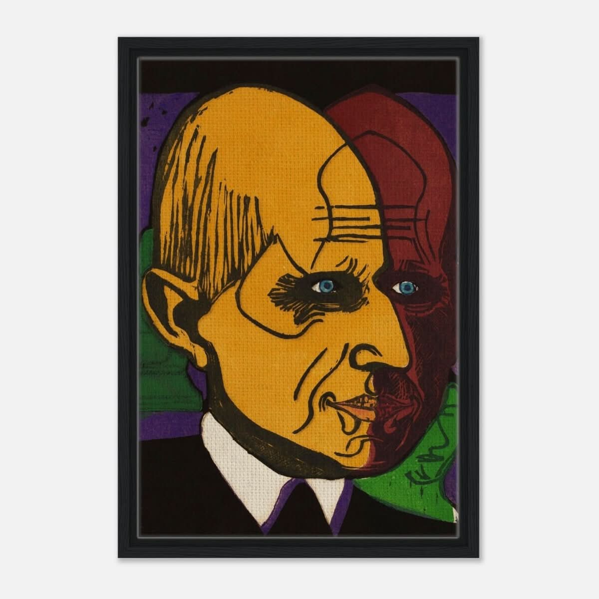 Head of Dr. Bauer by Ernst Ludwig Kirchner | Vintage wall art print - Framed Canvas - 40x60 cm / 16x24″ - Black frame