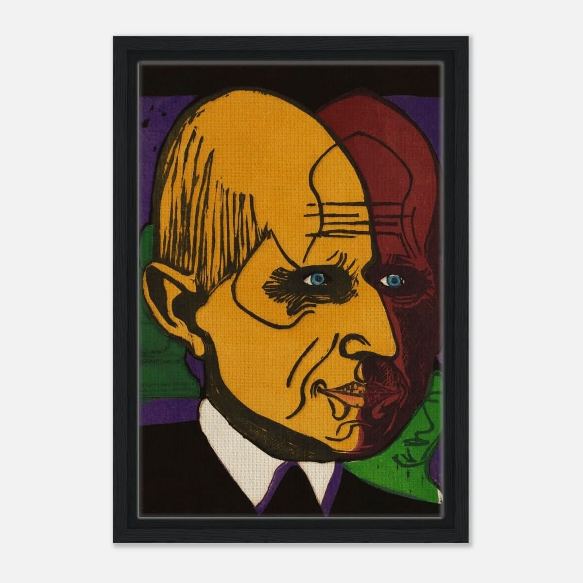 Head of Dr. Bauer by Ernst Ludwig Kirchner | Vintage wall art print - Framed Canvas - 30x45 cm / 12x18″ - Black frame