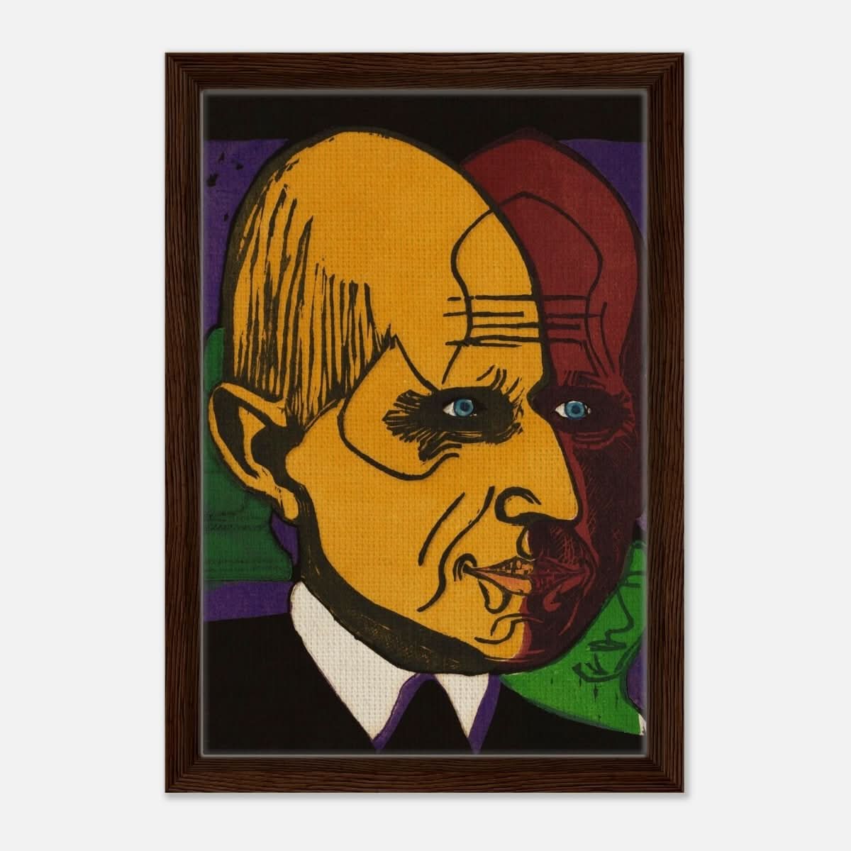 Head of Dr. Bauer by Ernst Ludwig Kirchner | Vintage wall art print - Framed Canvas - 30x45 cm / 12x18″ - Dark wood frame