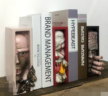 Horror Peeping Human Face Resin Bookend – Creepy Bookshelf Sculpture - A - 