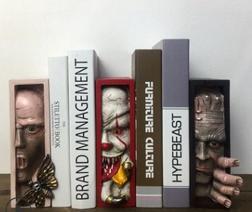 Horror Peeping Human Face Resin Bookend – Creepy Bookshelf Sculpture - A - 