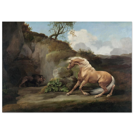 Horse Frightened by a Lion – George Stubbs Wall Art Print - Fine Art Poster - 70x100 cm / 28x40″ - 