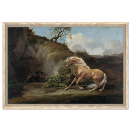 Horse Frightened by a Lion – George Stubbs Wall Art Print - Framed Canvas - 40x60 cm / 16x24″ - Wood frame