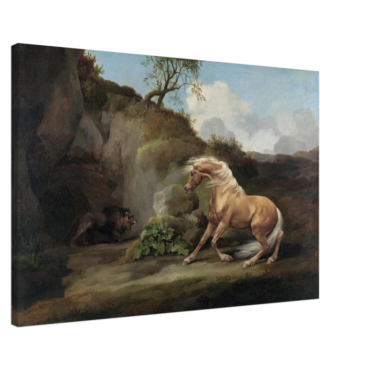 Horse Frightened by a Lion – George Stubbs Wall Art Print - Canvas - 60x90 cm / 24x36″ - 