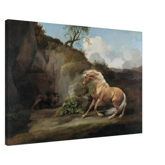 Horse Frightened by a Lion – George Stubbs Wall Art Print - Canvas - 60x90 cm / 24x36″ - 