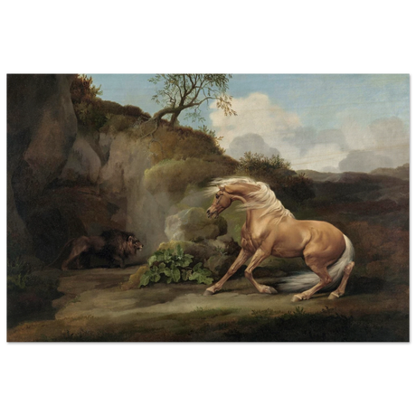 Horse Frightened by a Lion – George Stubbs Wall Art Print - Wood Prints - 20x30 cm / 8x12″ - 