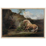 Horse Frightened by a Lion – George Stubbs Wall Art Print - Framed Canvas - 60x90 cm / 24x36″ - Wood frame