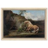 Horse Frightened by a Lion – George Stubbs Wall Art Print - Framed Canvas - 30x45 cm / 12x18″ - Wood frame
