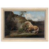 Horse Frightened by a Lion – George Stubbs Wall Art Print - Framed Canvas - 20x30 cm / 8x12″ - Wood frame