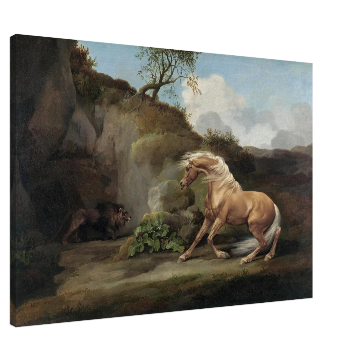 Horse Frightened by a Lion – George Stubbs Wall Art Print - Canvas - 70x100 cm / 28x40″ - 