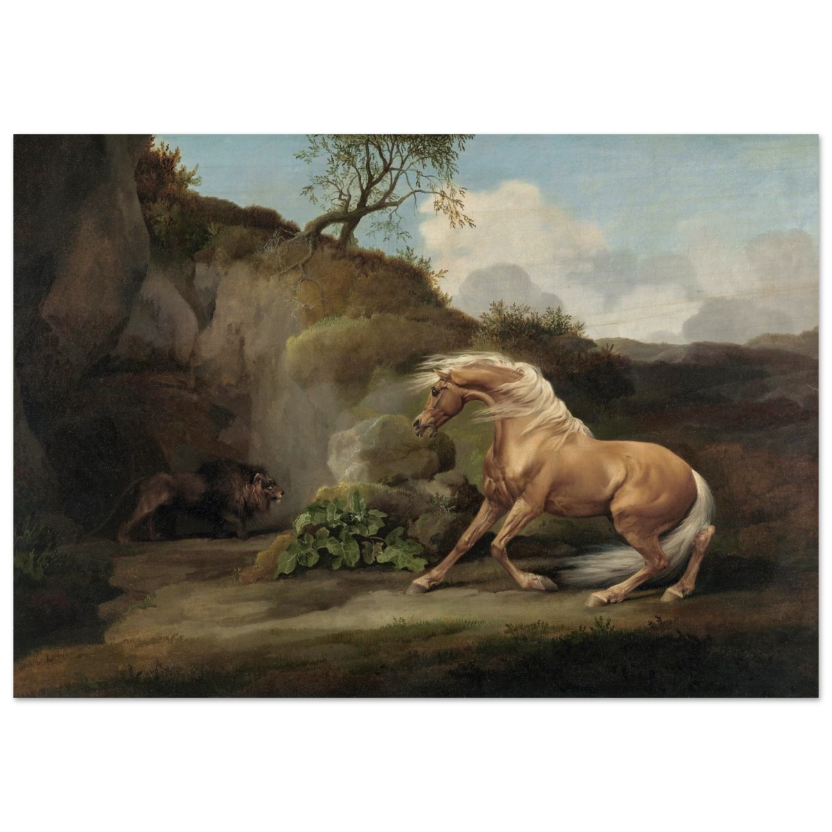 Horse Frightened by a Lion – George Stubbs Wall Art Print - Wood Prints - 70x100 cm / 28x40″ - 