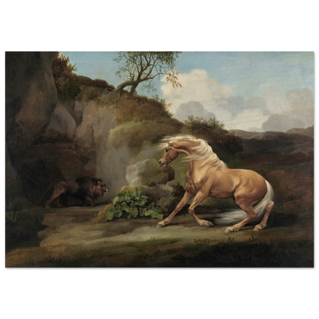 Horse Frightened by a Lion – George Stubbs Wall Art Print - Wood Prints - 70x100 cm / 28x40″ - 
