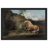Horse Frightened by a Lion – George Stubbs Wall Art Print - Framed Canvas - 40x60 cm / 16x24″ - Black frame
