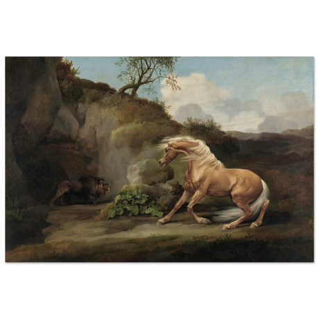 Horse Frightened by a Lion – George Stubbs Wall Art Print - Wood Prints - 50x75 cm / 20x30″ - 