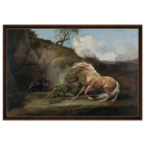 Horse Frightened by a Lion – George Stubbs Wall Art Print - Framed Canvas - 60x90 cm / 24x36″ - Dark wood frame
