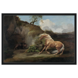 Horse Frightened by a Lion – George Stubbs Wall Art Print - Framed Canvas - 60x90 cm / 24x36″ - Black frame