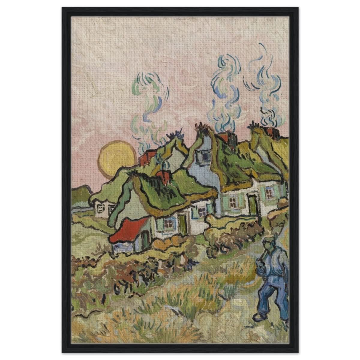 Houses and Figure by Vincent van Gogh | Vintage wall art print - Framed Canvas - 60x90 cm / 24x36″ - Black frame