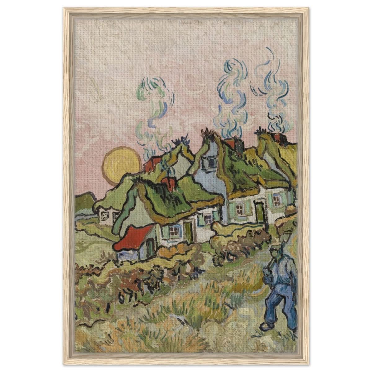 Houses and Figure by Vincent van Gogh | Vintage wall art print - Framed Canvas - 50x75 cm / 20x30″ - Wood frame