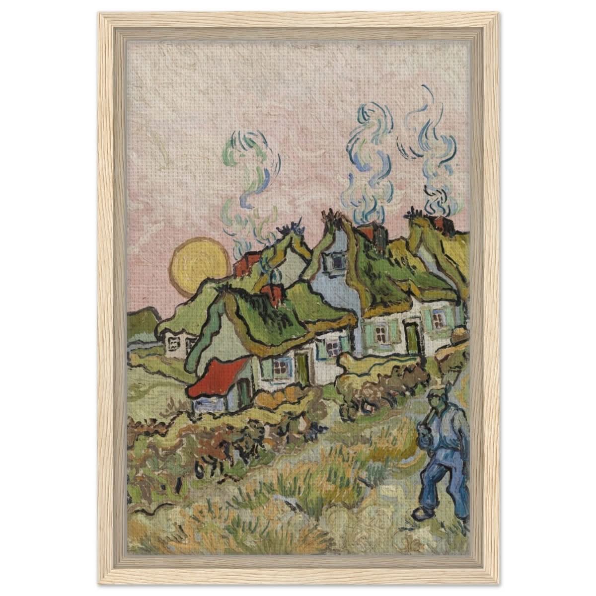 Houses and Figure by Vincent van Gogh | Vintage wall art print - Framed Canvas - 30x45 cm / 12x18″ - Wood frame