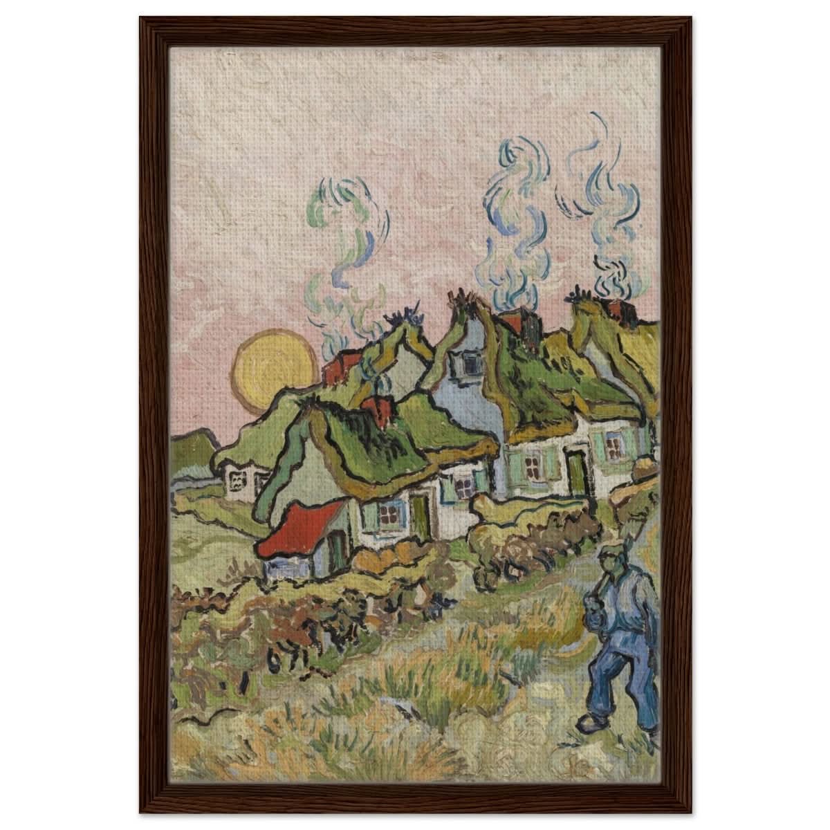 Houses and Figure by Vincent van Gogh | Vintage wall art print - Framed Canvas - 40x60 cm / 16x24″ - Dark wood frame