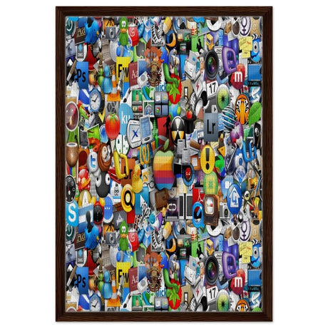 Iconic App Collage | Digital Pop Art - Framed Canvas - 50x75 cm / 20x30″ - Dark wood frame