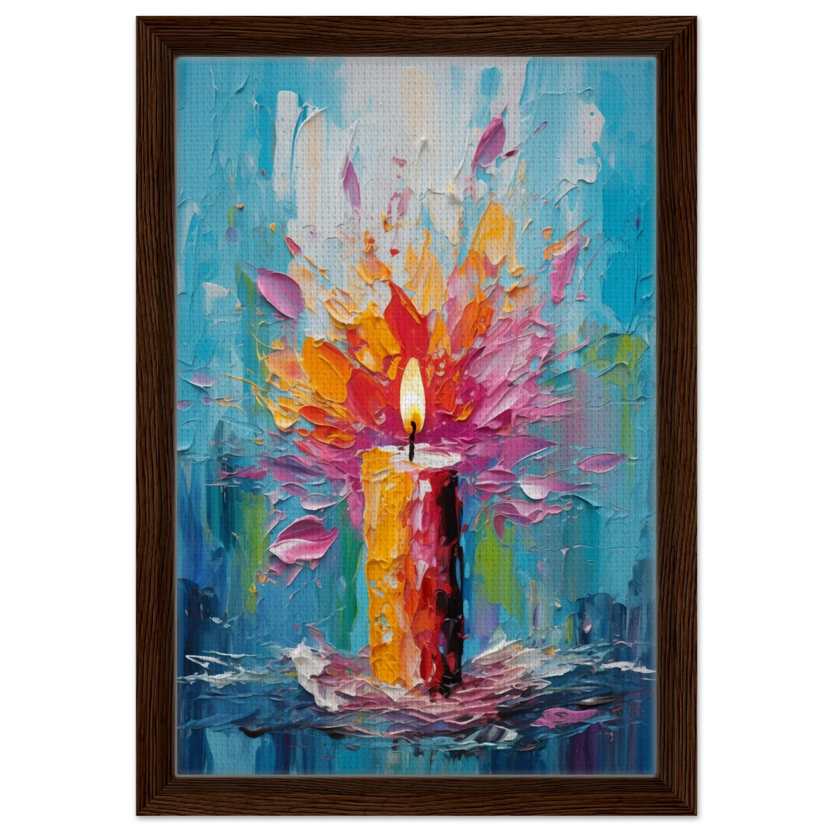 Ignite – Abstract Candle Flame Wall Art Print - Framed Canvas - 30x45 cm / 12x18″ - Dark wood frame