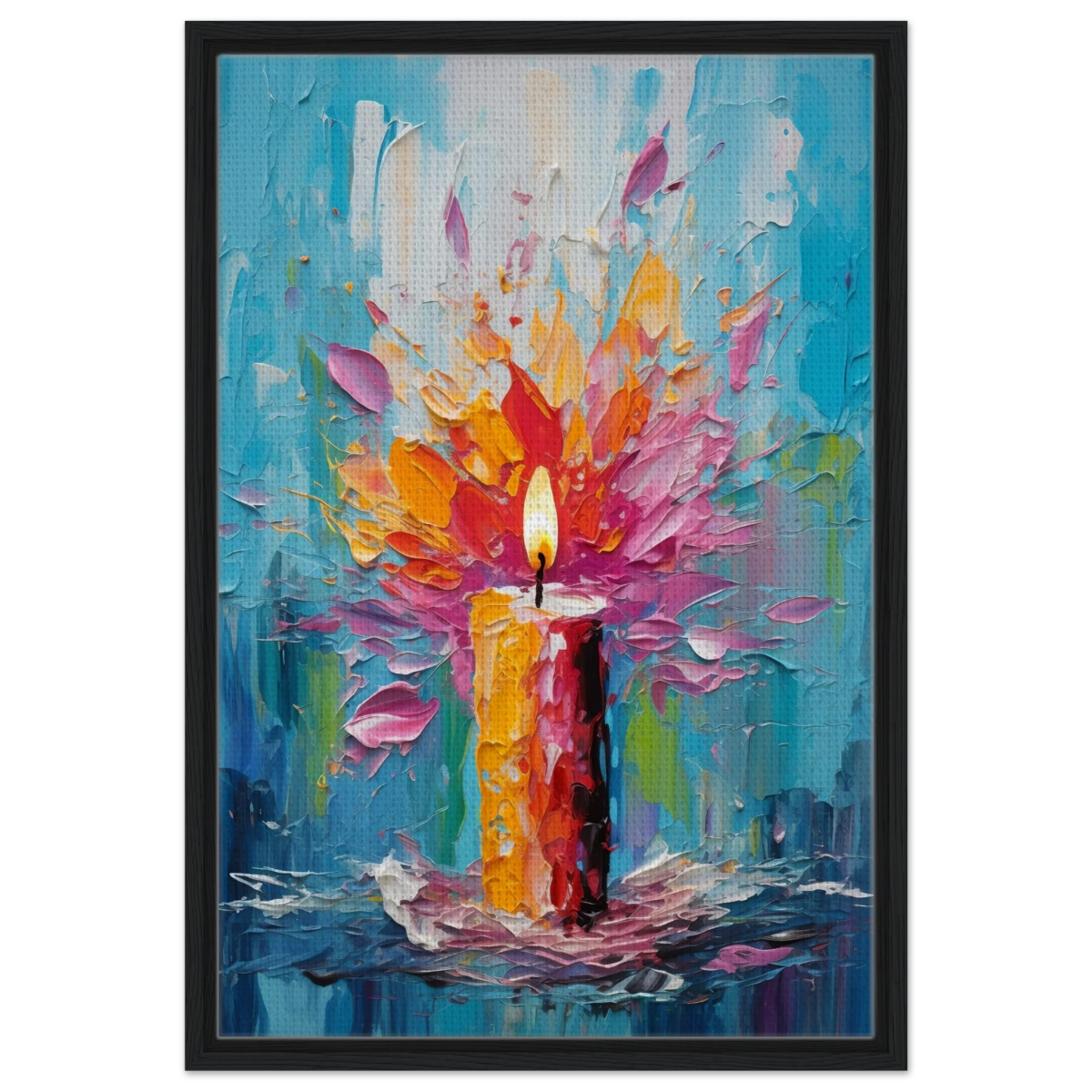 Ignite – Abstract Candle Flame Wall Art Print - Framed Canvas - 50x75 cm / 20x30″ - Black frame